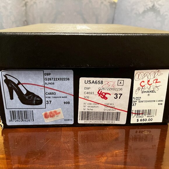 💯Authentic CHANEL Pink/Black Glitter Slingbacks - Size 37 - Picture 15 of 15